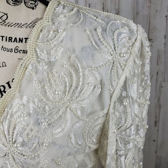 Vintage Laurence Kazar Beaded Lace Blouse Ivory Size Medium - Picture 5 of 12